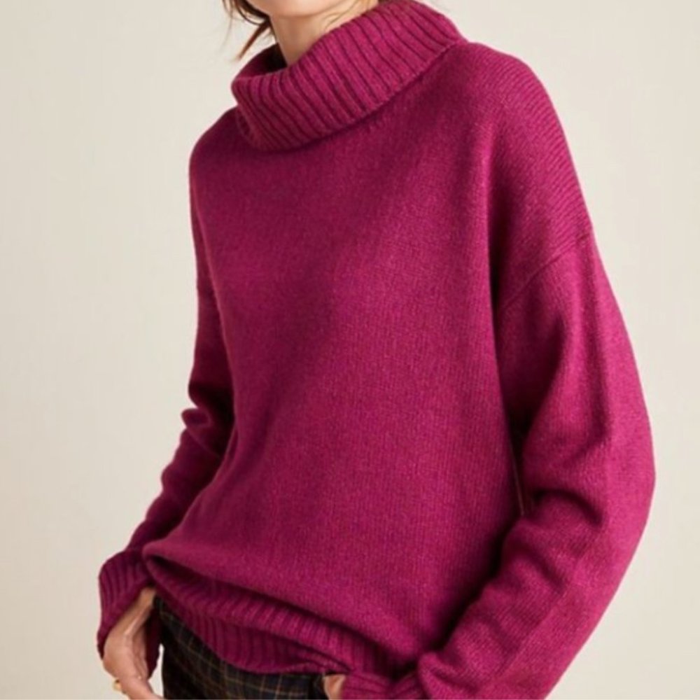 Anthropologie Burgundy Blair Wool Blend Turtleneck Sweater (XS) - Picture 1 of 6